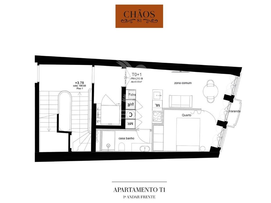 Apartamento T1 com varanda em prédio novo, no centro histórico de B...