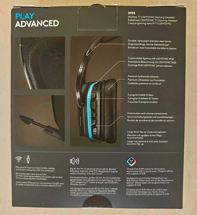 Logitech G935 Gamer, Wireless 7.1 Surround Lightsync