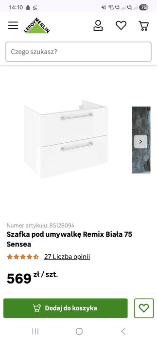 Szafka pod umywalkę Remix Biała 75cm Sensea