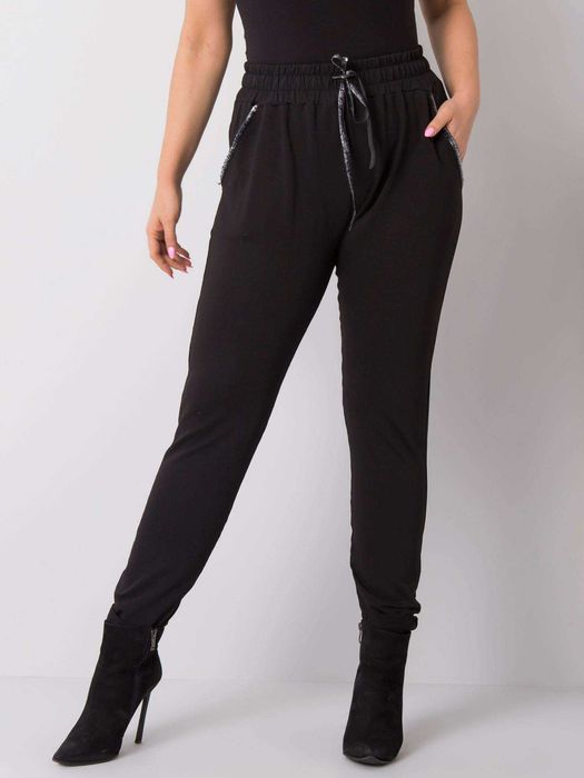 Dresowe spodnie damskie czarne zdobione kieszonki 2XL 3XL