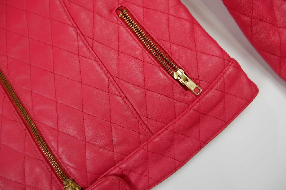 Куртка косуха кожаная натуральная стеганная укороченная розовая xs