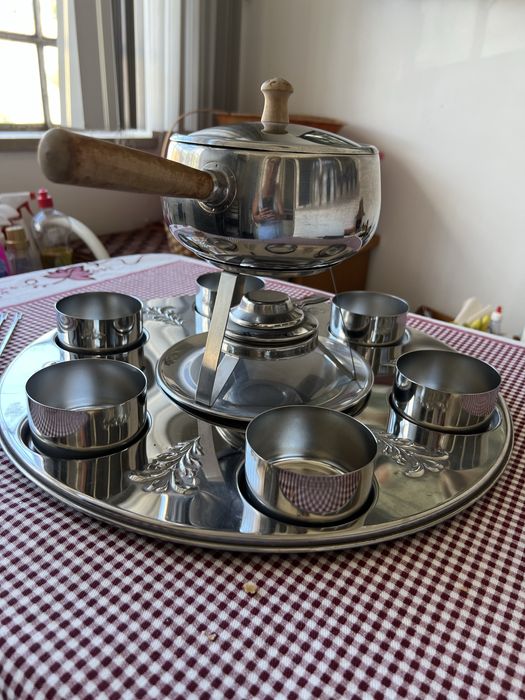 Conjunto de fondue em aco inoxidavel
