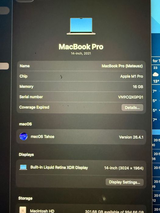 MacBook Pro 14” M1 Pro 10CPU/16GPU 16GB / 1TB Space Gray 2021