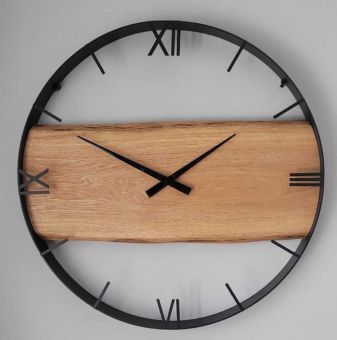 Zegar ścienny 60cm naturalne drewno dębowe. Loft, Rękodzieło Prezent