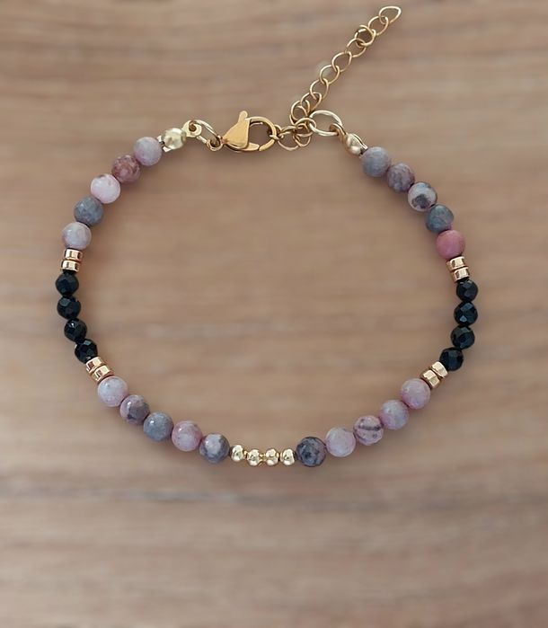 Bransoletka kamienie naturalne jaspis różowy turmalin stal hematyt