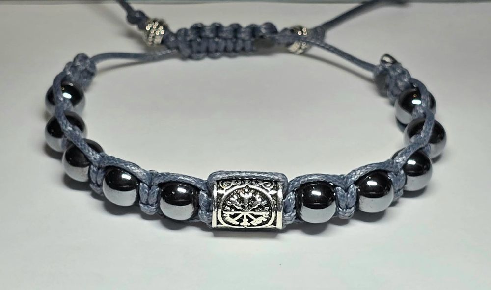 Bransoletka kamień 10 mm Hematyt runa Vegvisir Wikingów
