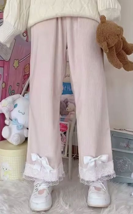 Милі рожеві штани з бантіками kawaii kei kawaii core