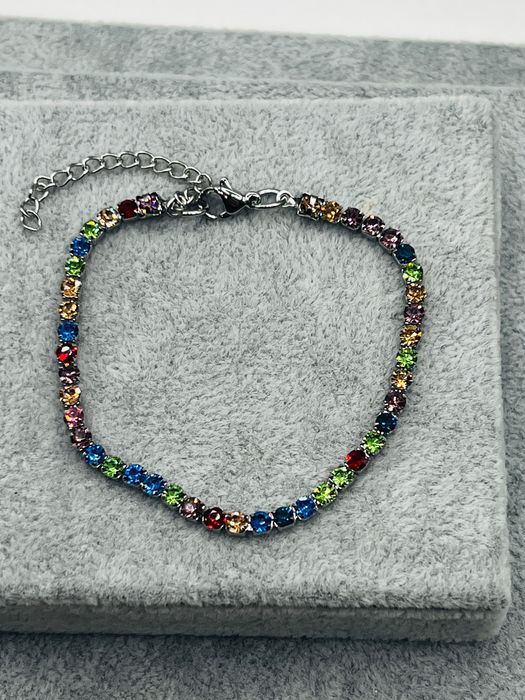 Pulseira Riviera 3mm Multicolor Aço Inoxidável Banho Ouro 18k