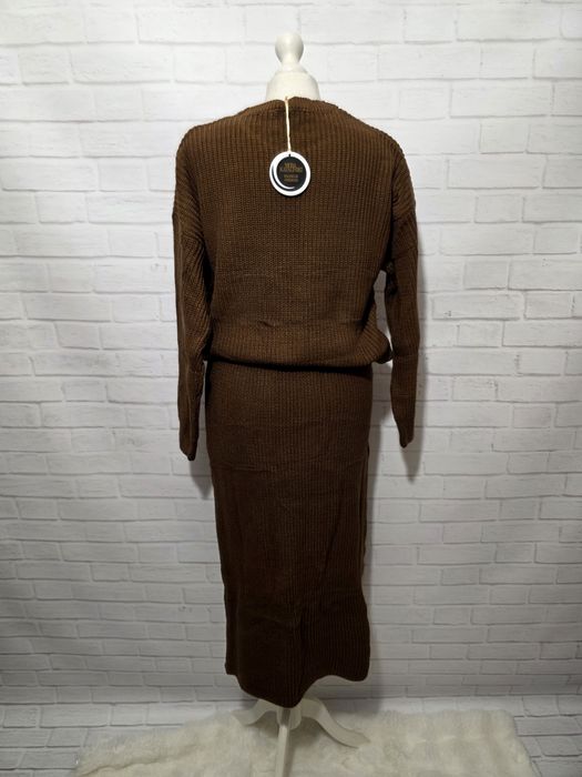 Sweterkowy komplet spodnica midi sweter czekolada Hit Premium