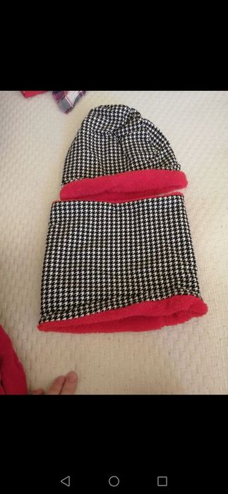 Komplet zimowy pepitka czapka komin