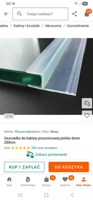 Uszczelka do kabiny prysznicowej