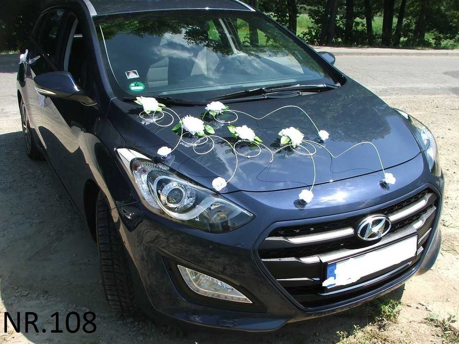BIAŁA dekoracja na samochód na ślub.Ozdoby, stroiki.Wystrój auta 108