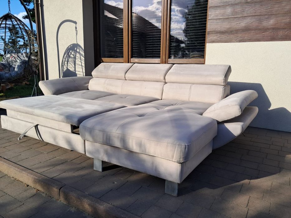 Narożnik z funkcją spania i regulowanymi zagłówkami (sofa,kanapa,łóżko, meble)