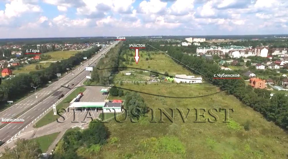 Чубинское участок 1.36 га Фасад Бориспольской трассы Коммерция