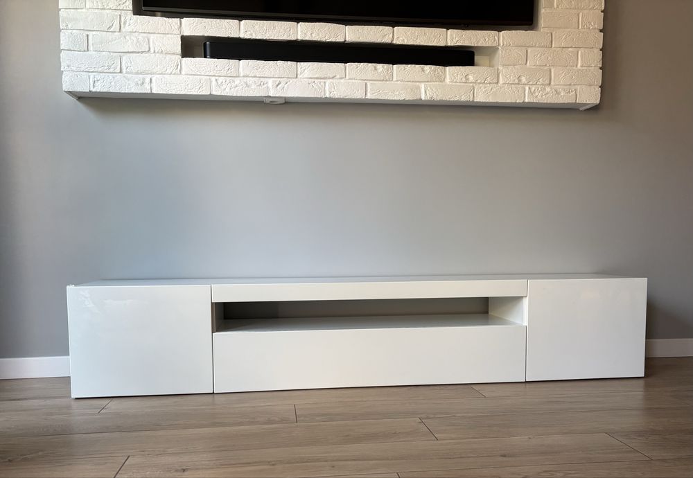Szafka RTV 200 cm biały połysk | NOWOCZESNA | złożona