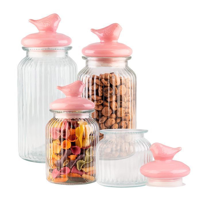Zestaw 4 sztuki - słoiki pojemniki szklane z ceramiczną pokrywką PTAK