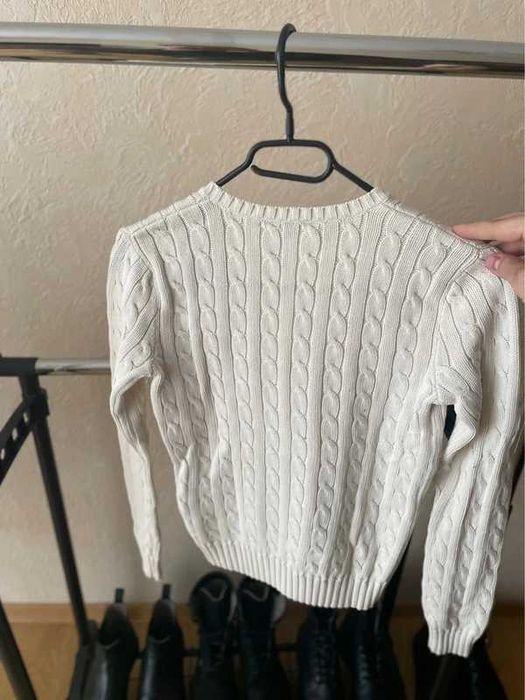 damski sweter warkocz Ralph Lauren beige creme old money classic Vneck