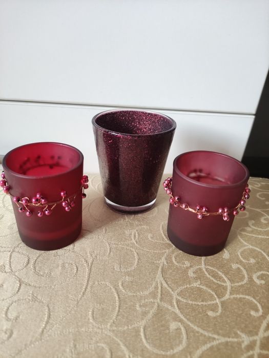 Набір підсвічників бордові новорічні декор