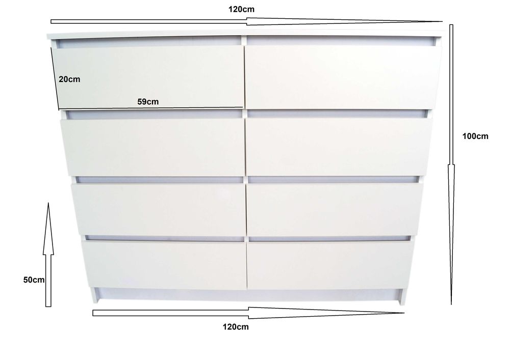 komoda z 8 szufladami  CYPRUS 120x100x50CM biała