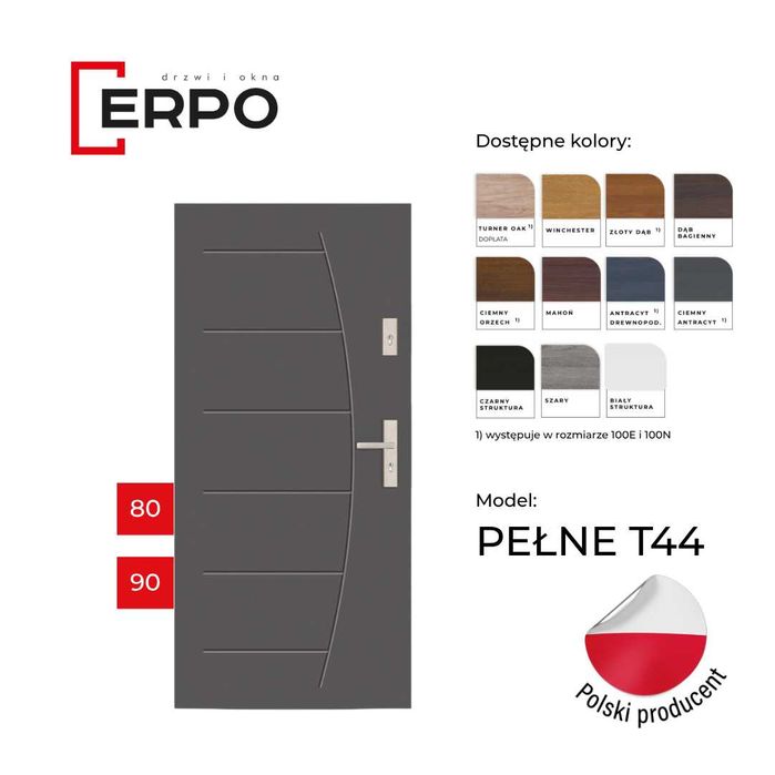 Drzwi wejściowe 80,90 lewe lub prawe ocieplone gr.72mm