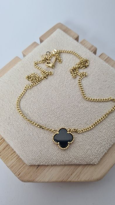 Nowy złoty łańcuszek typu Van Cleef czarna koniczyna pancerka p. 585