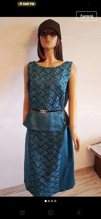 Zielona sukienka elementy koronkowe plus size