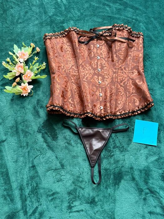 Gorset Steampunk / Gotyk – Brązowy Top – Seksowny i Stylowy XXL