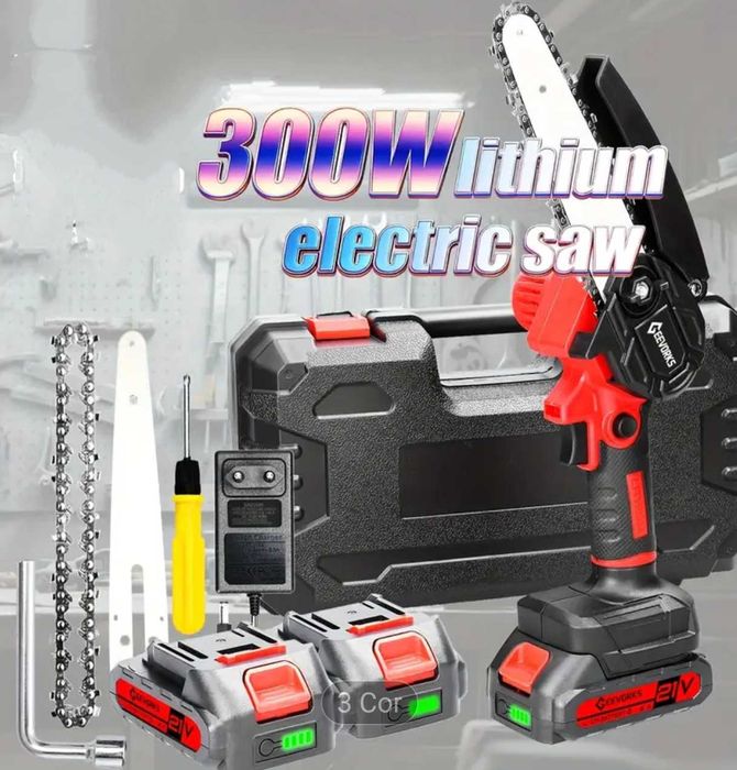 Mini motosserra c/ 2 baterias + 2 serras