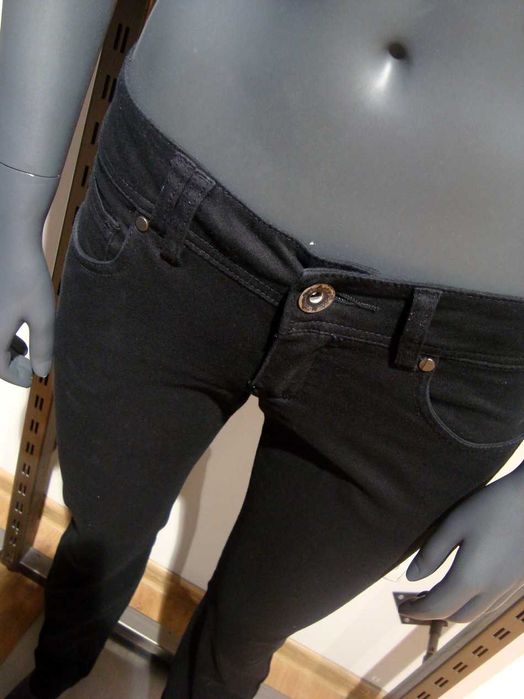 Czarne Proste Jeansowe Spodnie S