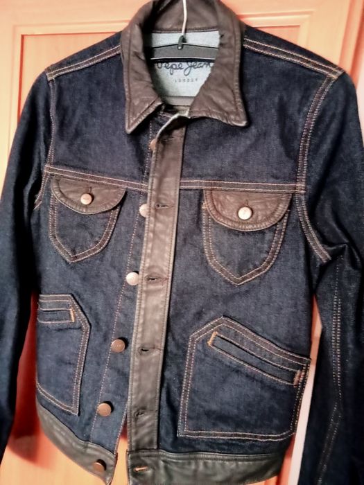 Vendo Blusão de ganga e pele castanho,marca  Pepe Jeans,usado, novo