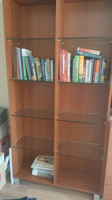 Regał podwójny szklane półki brąz