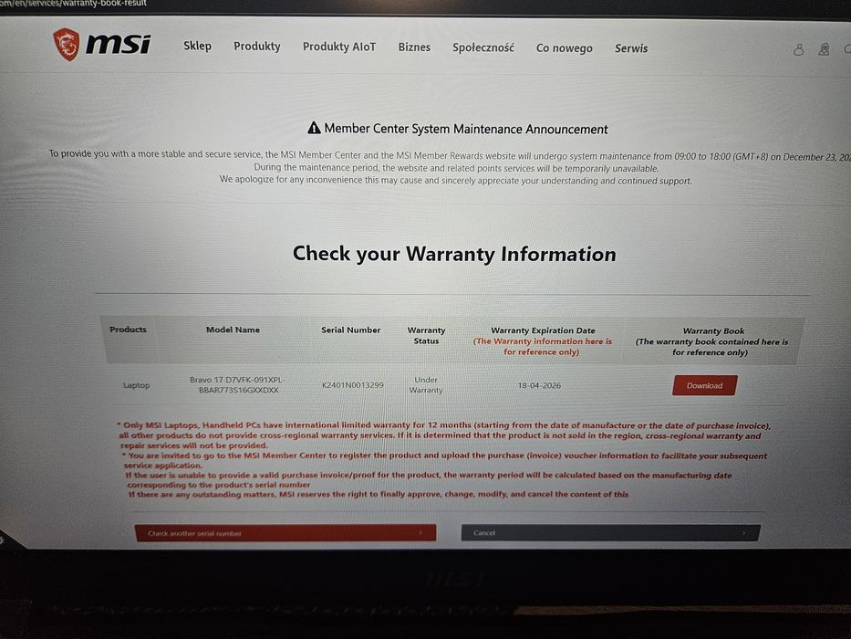 Gw. 04.2026r Laptop MSI Bravo 17 RTX 4060 Ryzen 7 SSD 1TB RAM 16GB