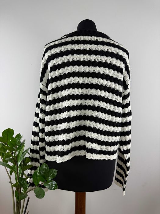 Czarny biały dwukolorowy bawełniany sweter w paski Rainbow 40/42