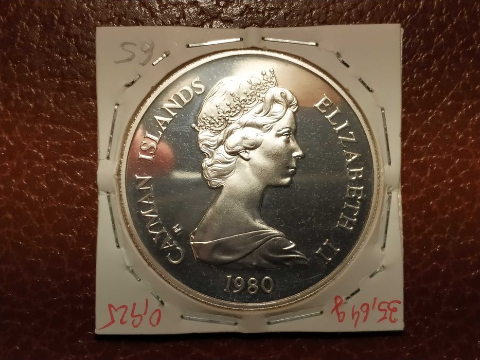 Ilhas Cayman-moeda em prata de 25 dollars de 1980 Proof (Plantagenet)