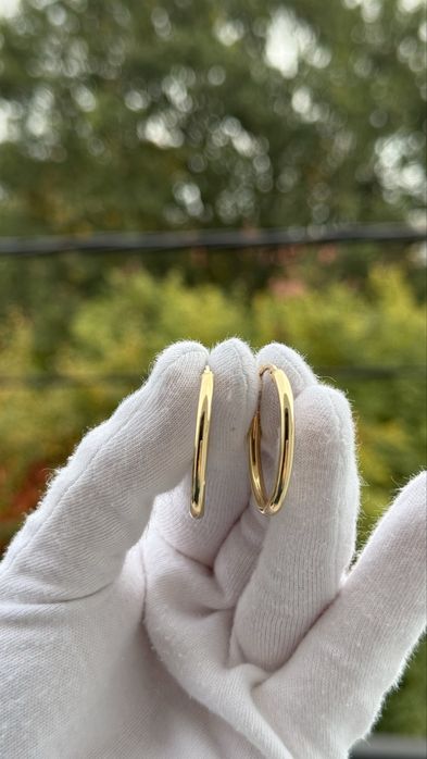 Złote kolczyki owalne kółka duże 585, kolczyki złoto 585