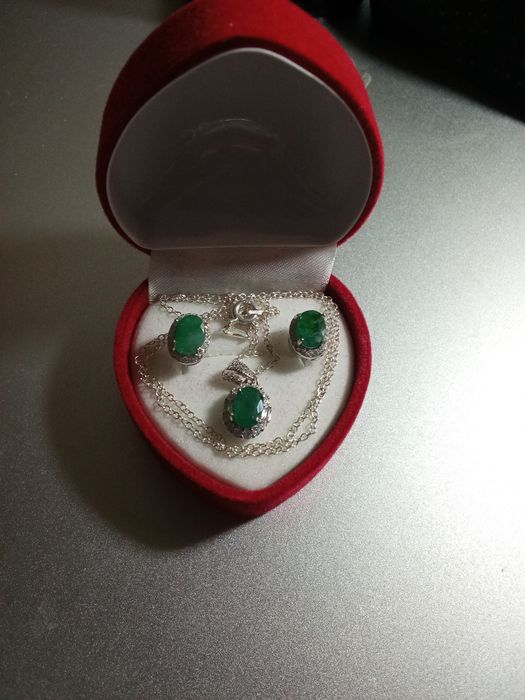 Conjunto de Joias em Prata 925 com Esmeraldas Certificadas