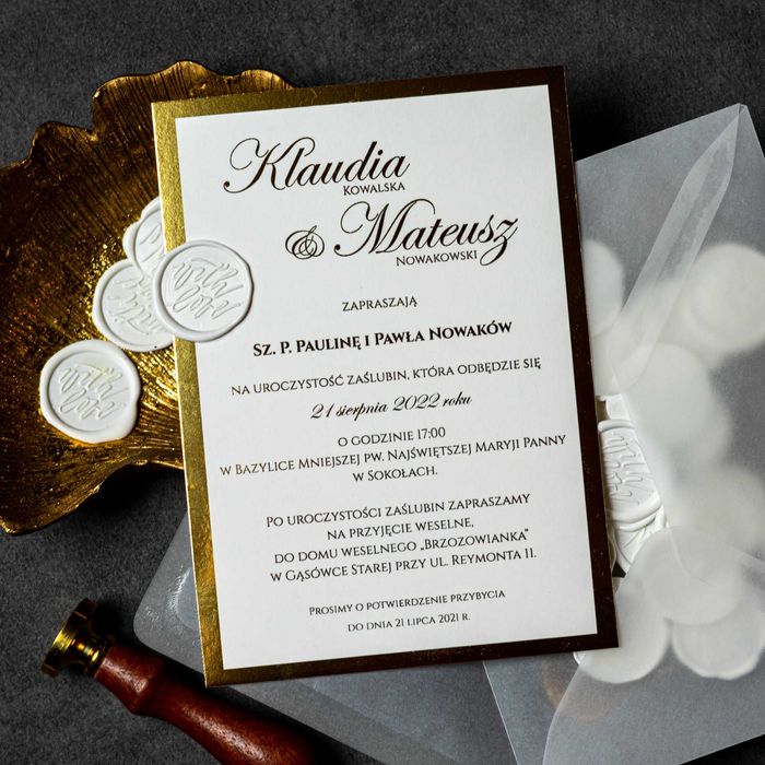 Zaproszenia ślubne GLAMOUR beauty glam z kopertą z kalki