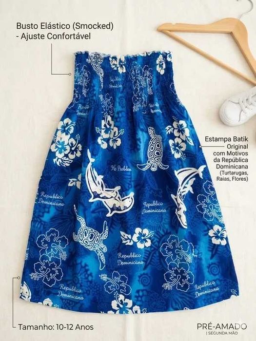 Vestido Tropical Azul República Dominicana – Estampado Marítimo – 10-12 anos