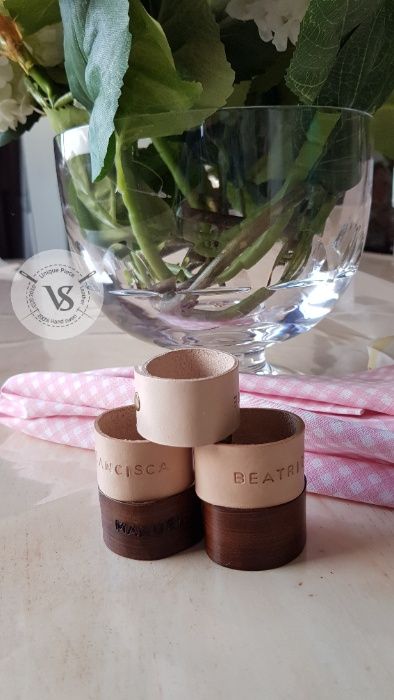 casamento / comunhão argola guardanapo couro personalizado