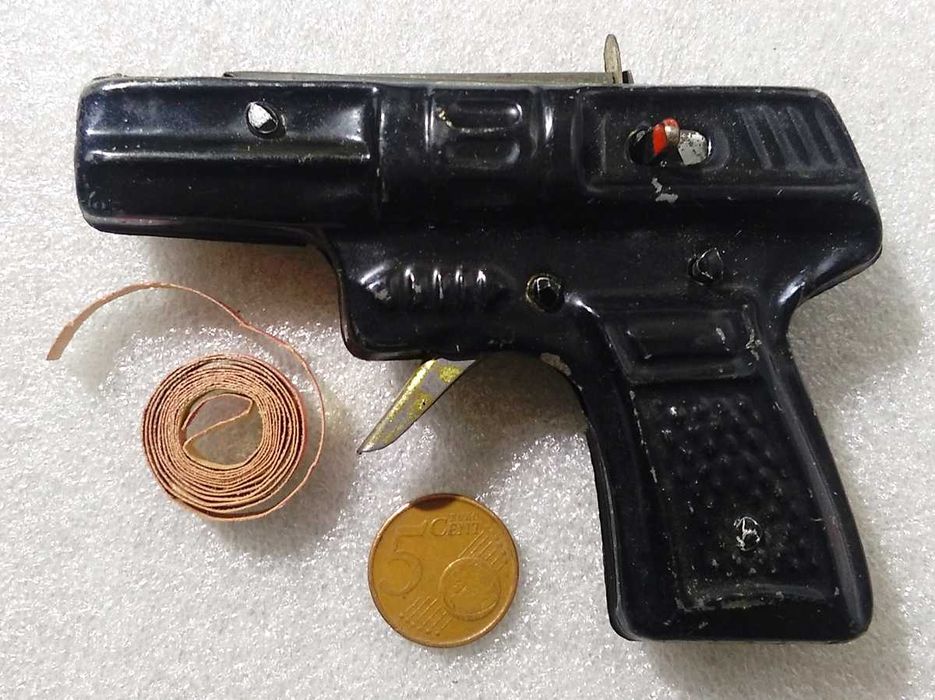 Antigo Brinquedo chapa Português ~ PISTOLA de FULMINANTES ~ Anos 60