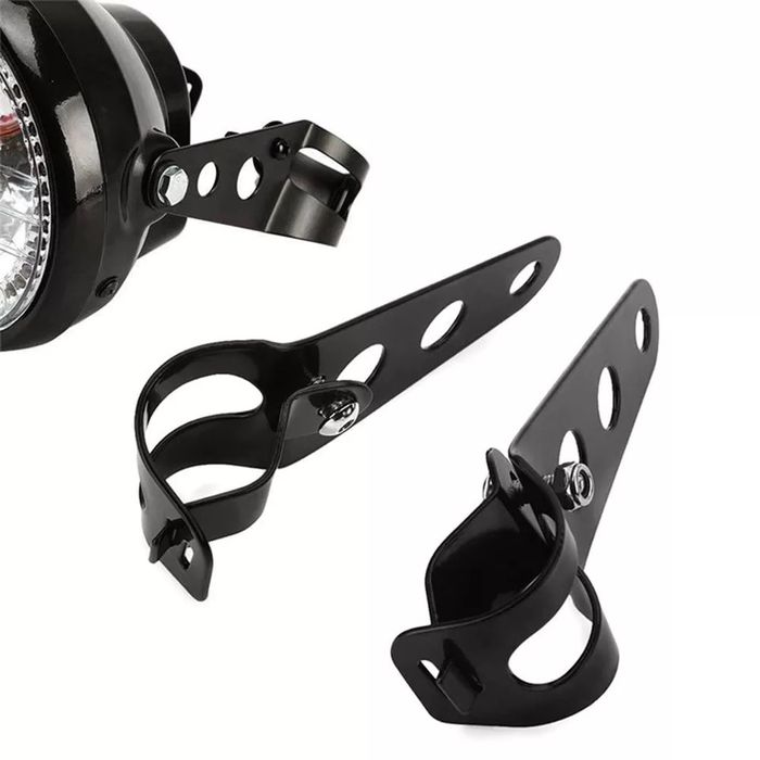 Par de suportes laterais prateados ou pretos farol frontal cafe racer