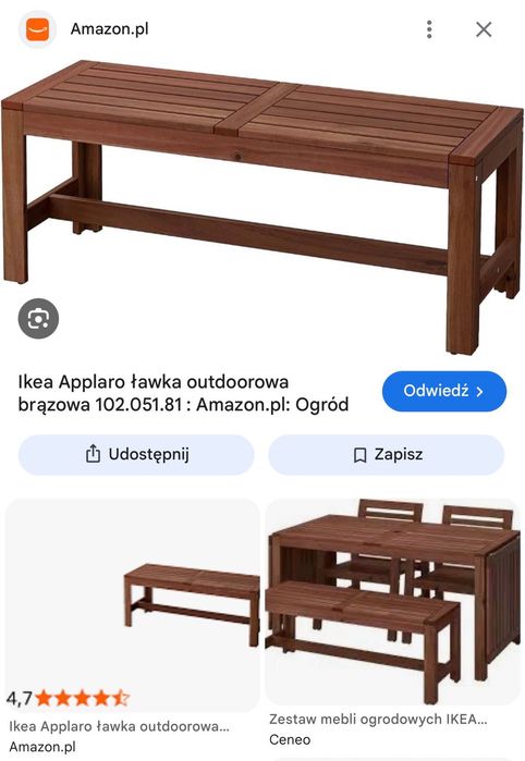 Zestaw ogrodowy Ikea Applaro - 4 krzesła 2 leżaki 1 stół 1 ławka