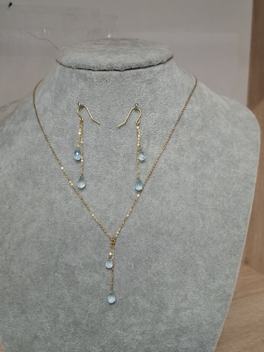 Piękny Złoty Komplet Łańcuszek I Kolczyki PR.375  9K 1.47GR 1.18 GR