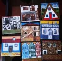 Lote de 8 Casas Típicas de Portugal em acrílico sobre tela