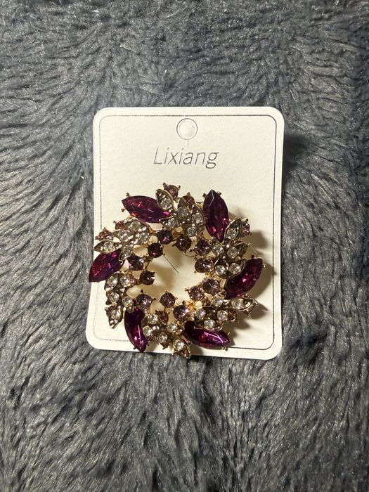 Broszka jesienna fioletowa wiśniowa retro jak vintage jak Swarovski elegancka