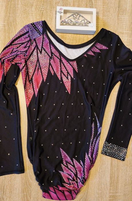 Body, strój do gimnastyki artystycznej + korona na kok, 12-14 lat, M