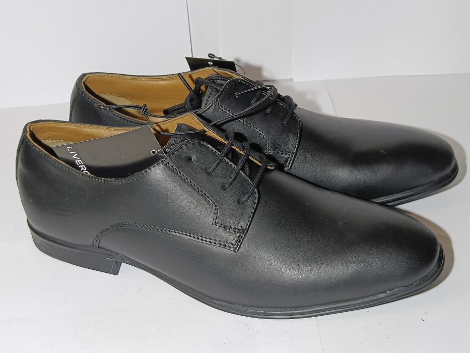 NOWE | Skórzane półbuty męskie LIVERGY, r. 43, czarne, wizytowe/biznes