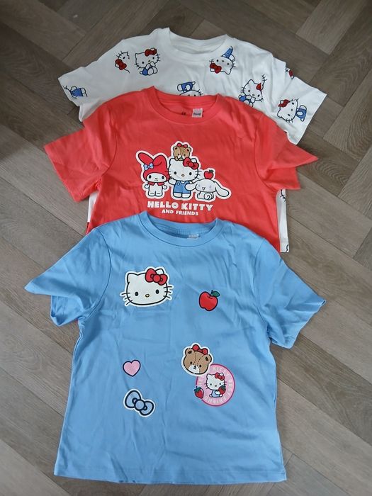 3-pak koszulek dziewczęcych bawełnianych Hello Kitty. Nowe bez metki.