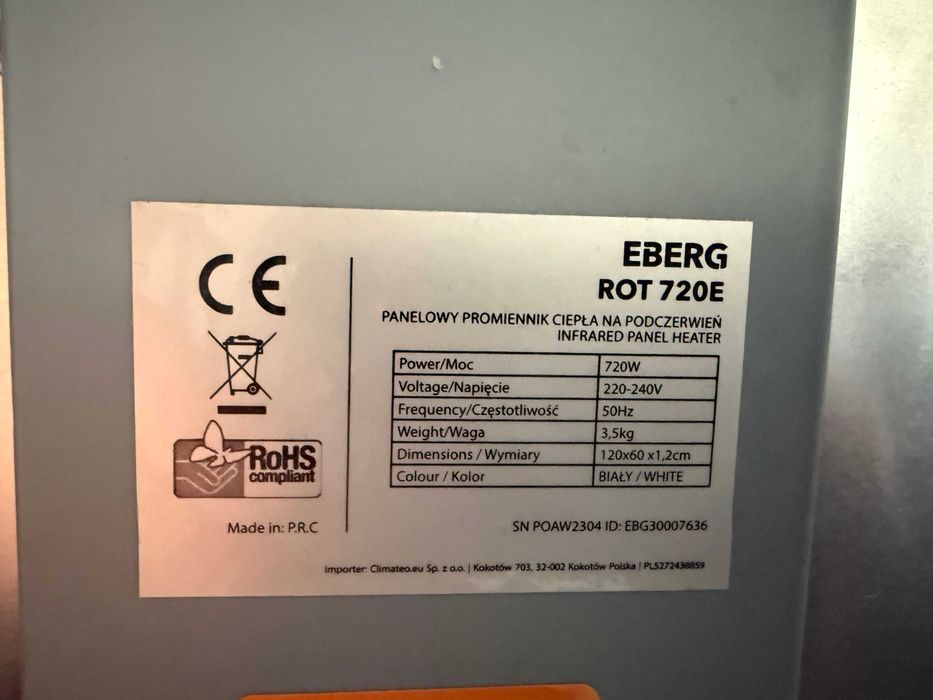 EBERG grzejnik slim WIFI (promiennik, podczerwień, infrared) 720W