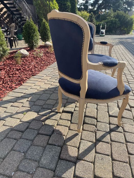 Fotel ludwikowski dąb drewno granat zieleń ława Ludwik XV renowacja